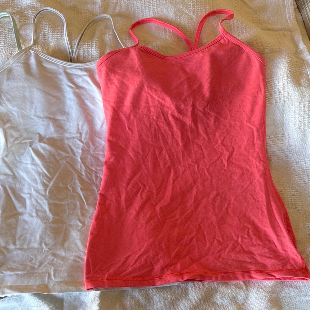 lululemon athletica Coral and White Tank Tops